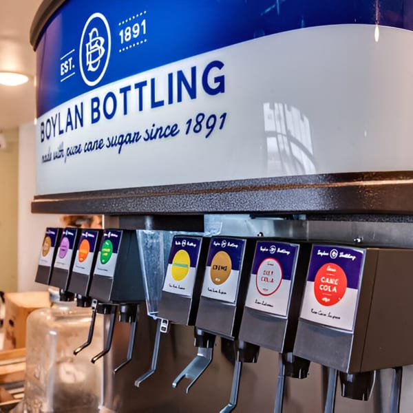 A Boylan Bottling soda fountain with multiple flavor options at Skirted Heifer.